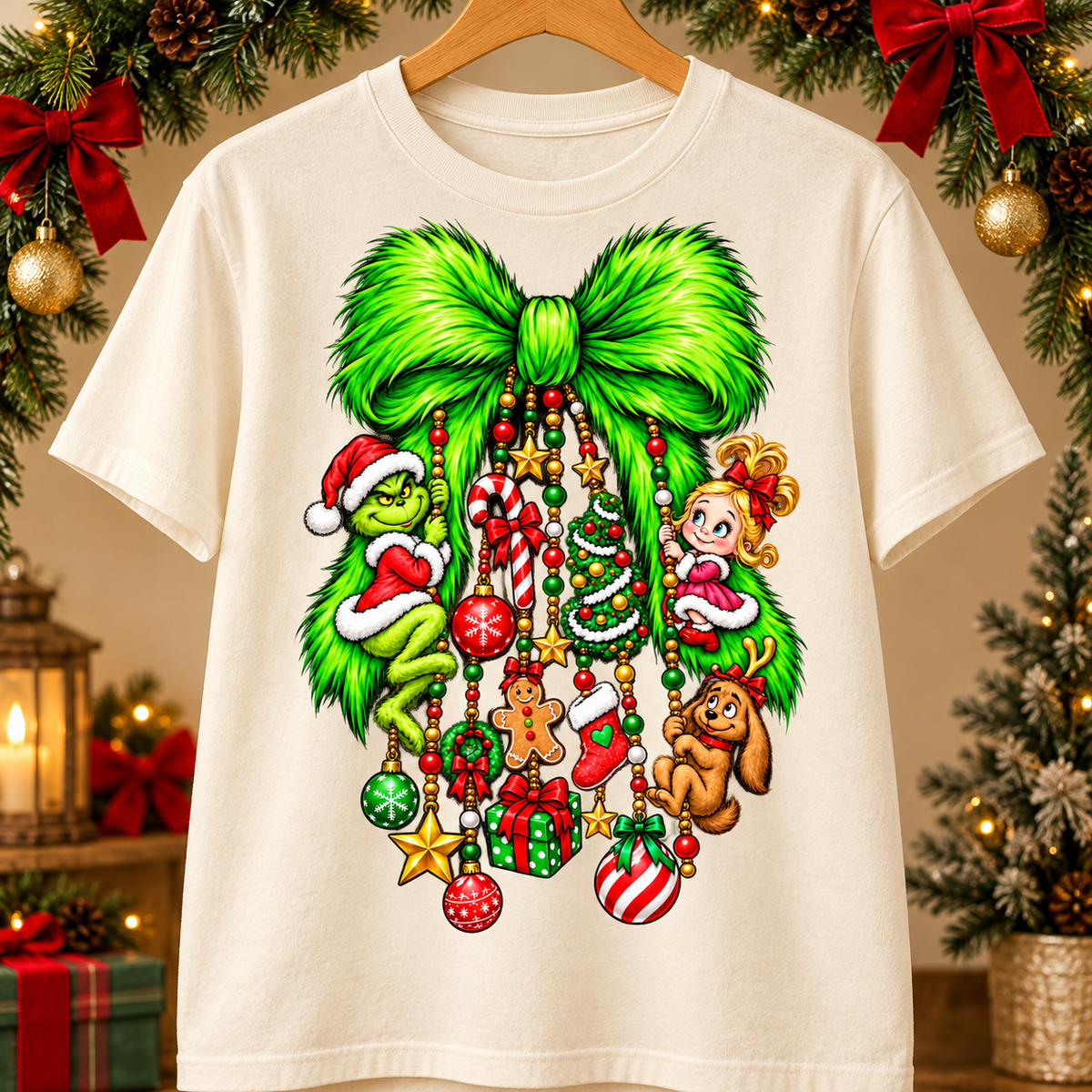 Green Christmas Mischief PNG | Holiday Bow Ornament Digital Download