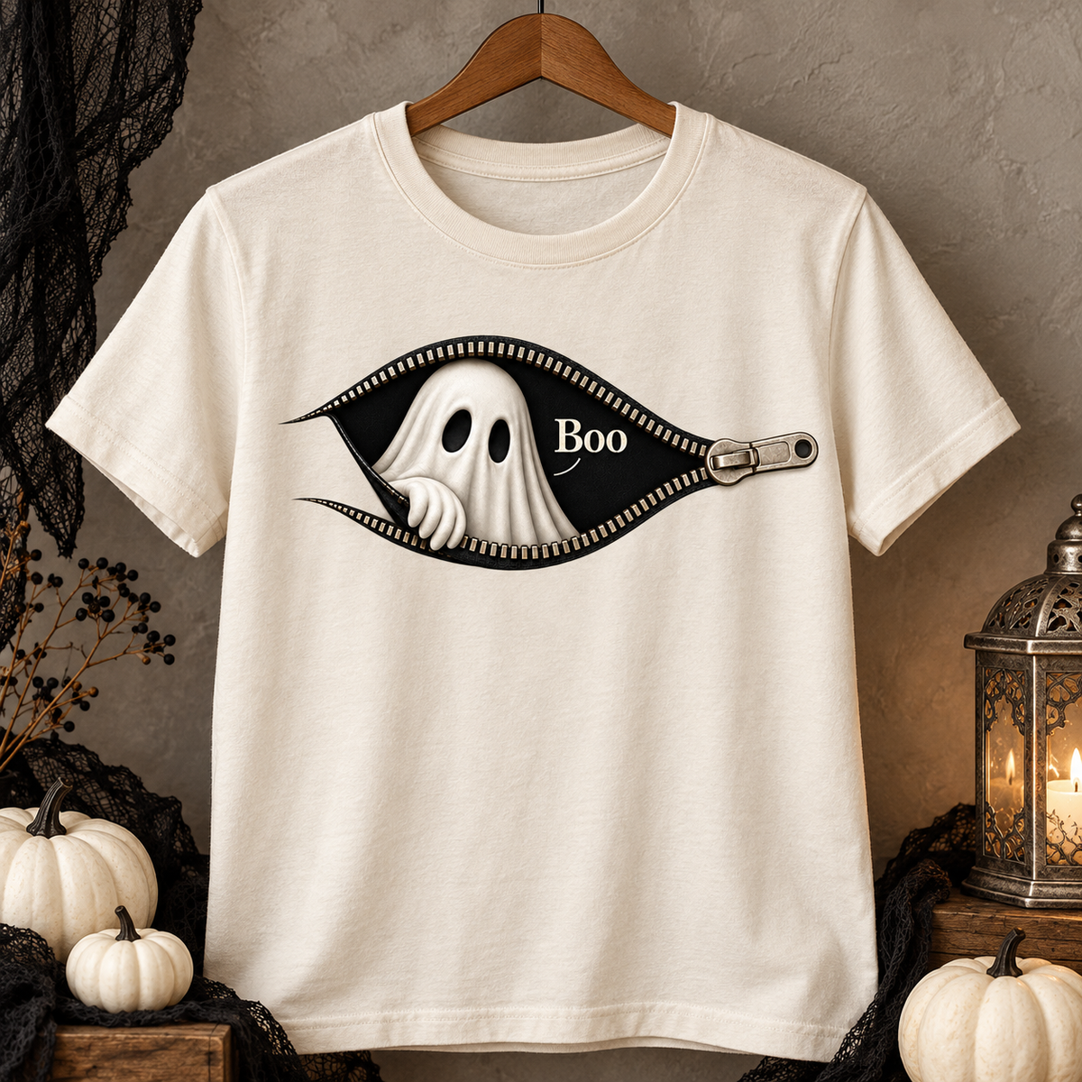Boo Ghost Zipper PNG | Minimal Halloween Ghost Digital Download