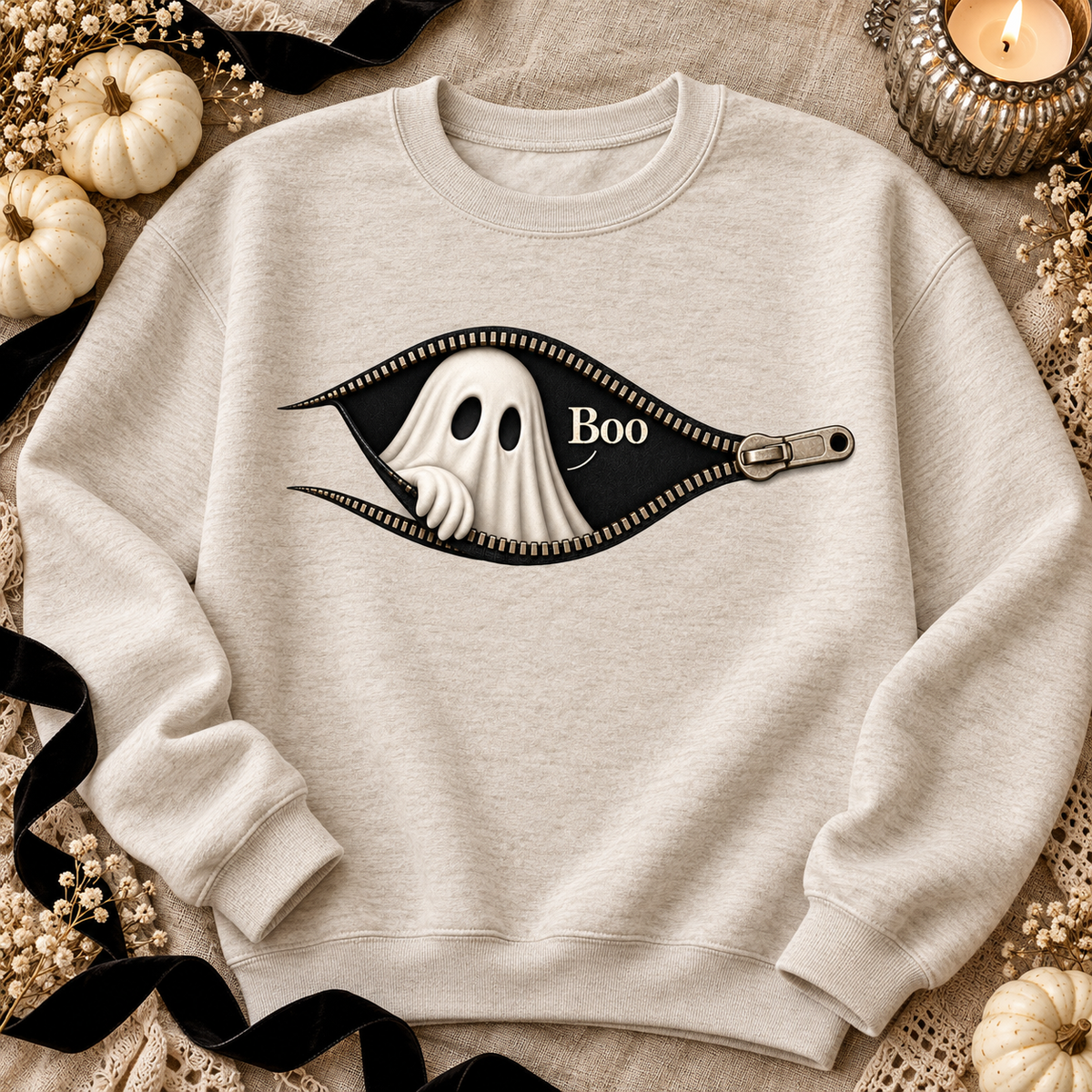 Boo Ghost Zipper PNG | Minimal Halloween Ghost Digital Download