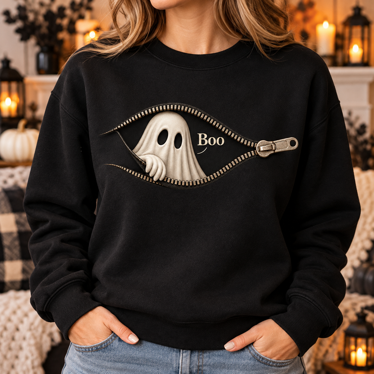 Boo Ghost Zipper PNG | Minimal Halloween Ghost Digital Download