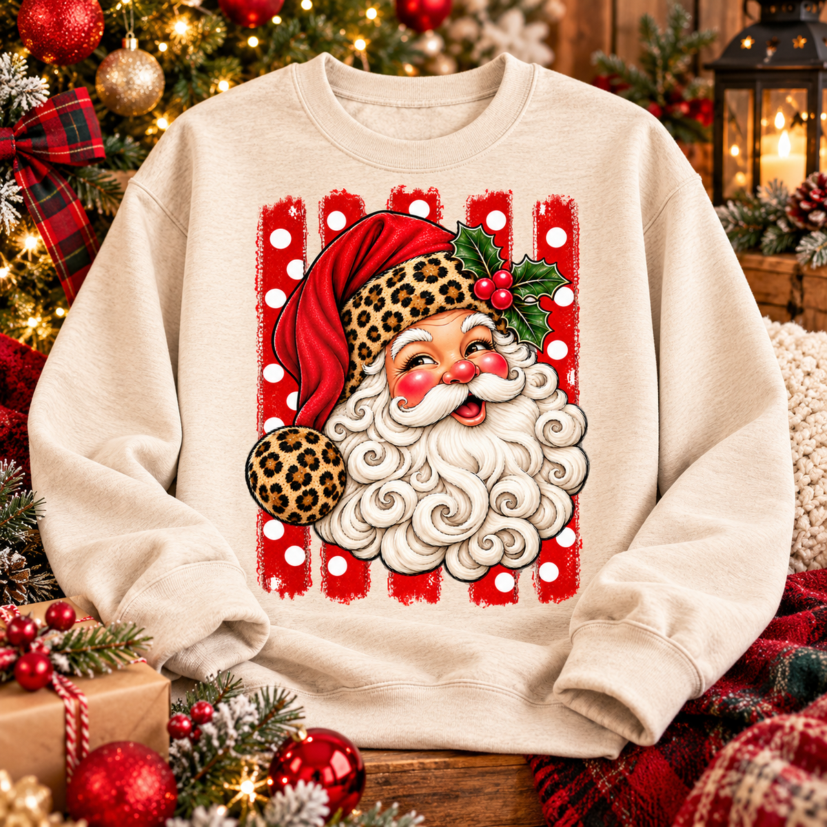 Vintage Santa PNG | Leopard Christmas Santa Digital Download