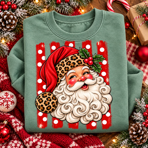 Vintage Santa PNG | Leopard Christmas Santa Digital Download