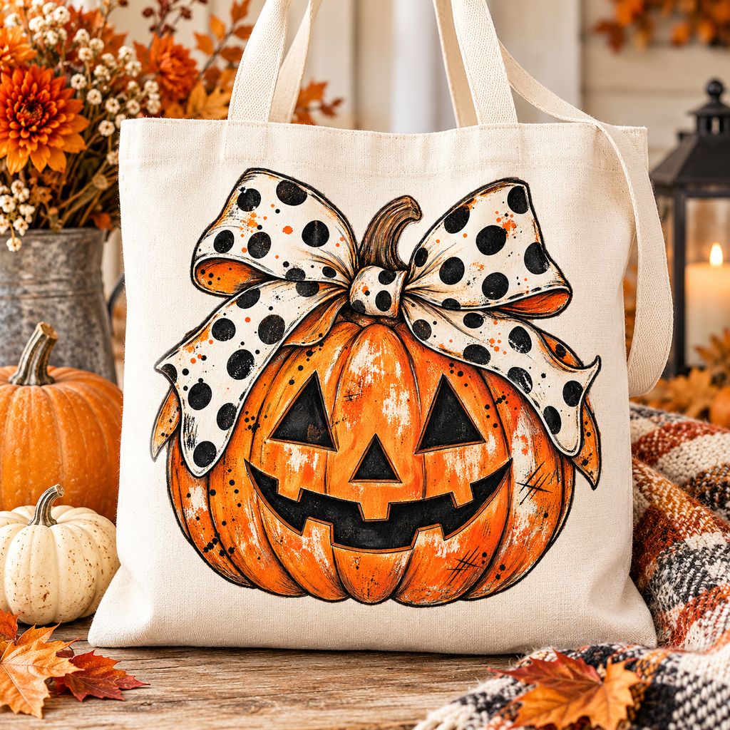 Jack O Lantern PNG | Polka Dot Bow Halloween Pumpkin Digital Download