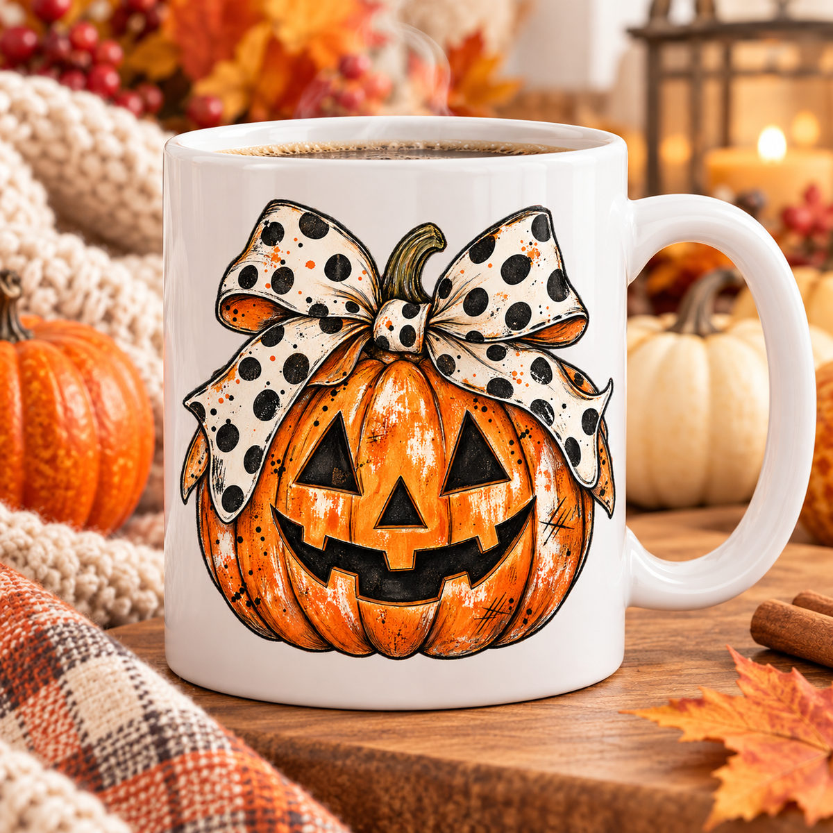 Jack O Lantern PNG | Polka Dot Bow Halloween Pumpkin Digital Download