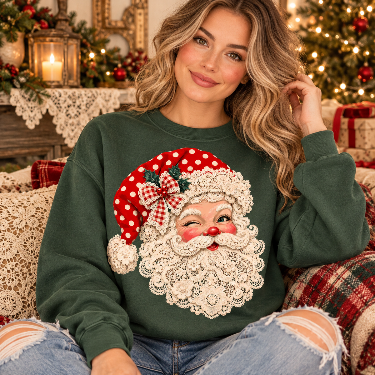Vintage Santa PNG | Lace Christmas Santa Digital Download