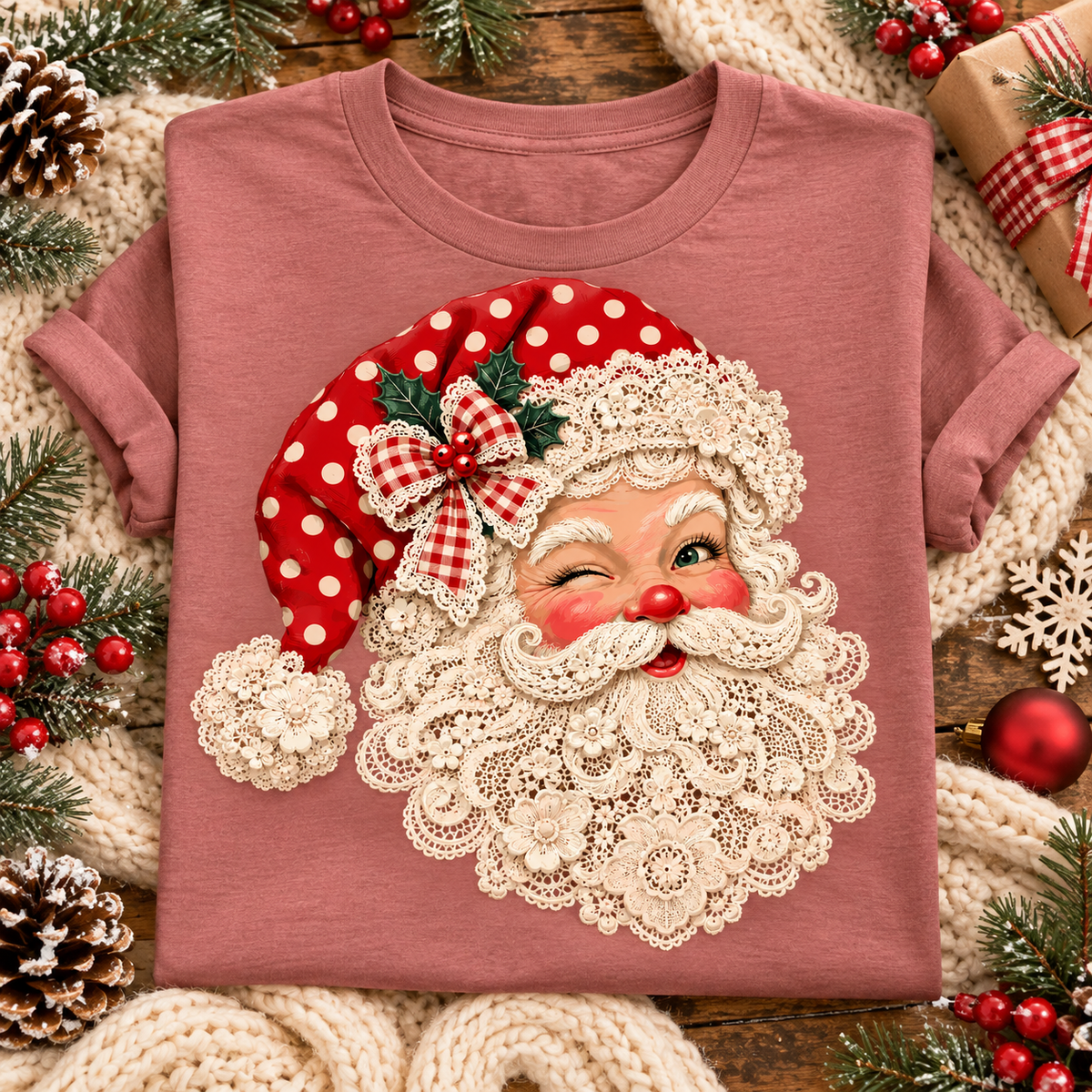 Vintage Santa PNG | Lace Christmas Santa Digital Download